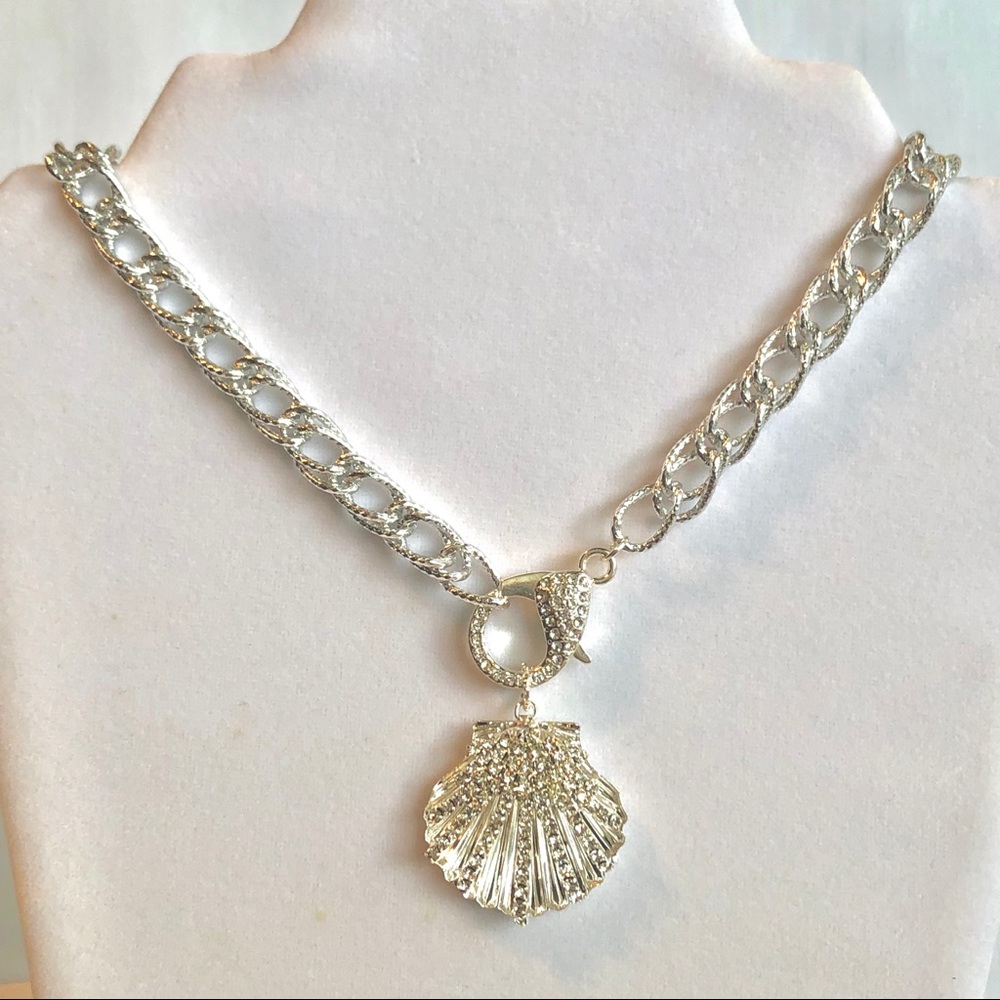 Pave Silver Shell Necklace